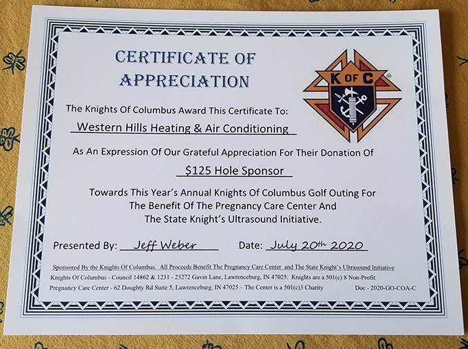 Certificate Knights Columbus